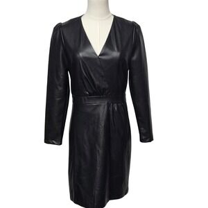 Lucy Paris Dress Womens Small Black Faux Leather Wrap Long Sleeve DR5248-4